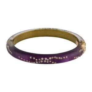 Alexis Bittar Frosted Purple Lucite Hinged Bangle Bracelet Crystal Ombre 6.5